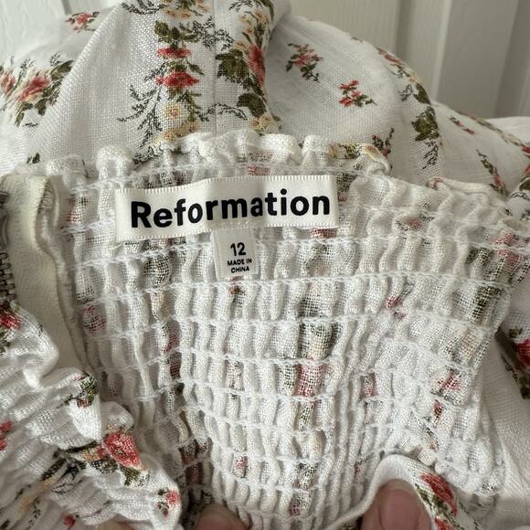 Reformation Lacey Dress Sz 12 White Floral Tie Back Smocked Spring Easter Bridal - Picture 11 of 16